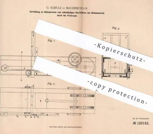 original Patent - G. Schulz , Magdeburg , 1900 , Ballenpresse | Strohpresse , Stroh , Presse , Pressen !!