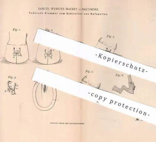 original Patent - Samuel Webster Mackey , Baltimore , 1900 , Klammer zum Schließen von Hufspalten | Huf , Hufe , Schmied