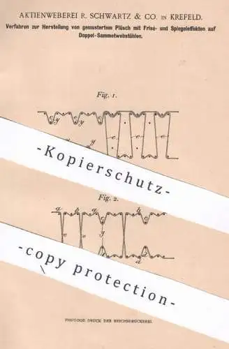 original Patent - Aktienweberei R. Schwartz & Co. Krefeld , 1899 , gemusterter Plüsch auf Samt - Webstuhl | Weben !!