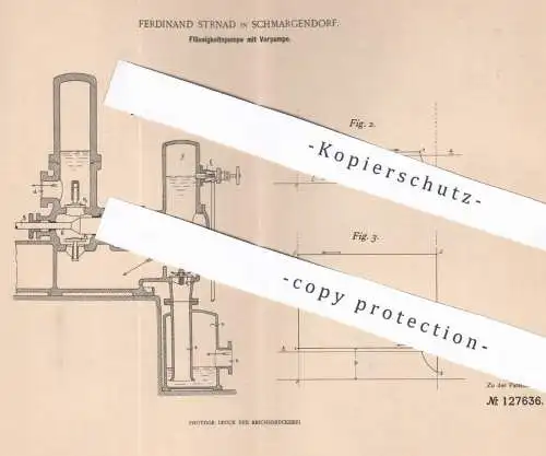 original Patent - Ferdinand Strnad , Schmargendorf  , 1900 , Flüssigkeitspumpe mit Vorpumpe | Pumpe , Pumpen !!!