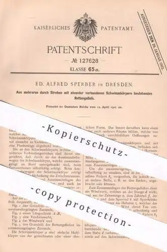 original Patent - Ed. Alfred Sperber , Dresden 1901 , Rettungsfloss aus mehreren Schwimmkörpern | Floss , Wasserrettung