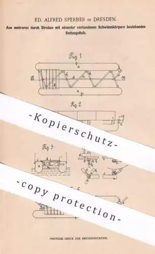 original Patent - Ed. Alfred Sperber , Dresden 1901 , Rettungsfloss aus mehreren Schwimmkörpern | Floss , Wasserrettung