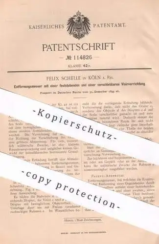 original Patent - Felix Schelle , Köln / Rhein , 1899 , Entfernungsmesser mit Visier | Objektiv , Ocular , Diopter !!