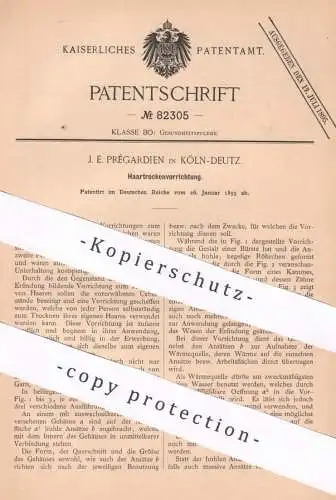 original Patent - J. E. Prégardien , Köln / Deutz , 1895 , Haartrockner | Fön , Föhn , Trockner | Kamm , Bürste | Haare