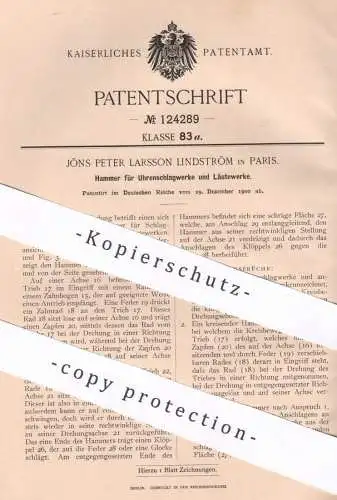 original Patent - Jöns Peter Larsson Lindström , Paris , Frankreich 1900 , Hammer für Uhrenschlagwerk u. Läutewerk | Uhr