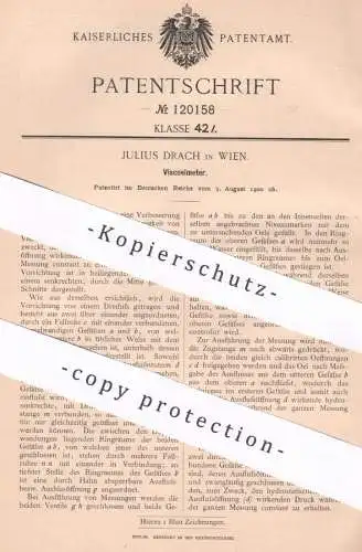 original Patent - Julius Drach , Wien , Österreich , 1900 , Viscosimeter | Viskosität | Öl , Öle , Fett | Flüssigkeiten