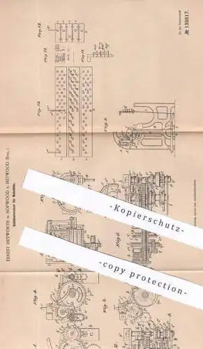 original Patent - Ernest Heyworth , Hopwood / Heywood / England , 1899 , Schützenwechsel f. Webstühle | Webstuhl | Weben