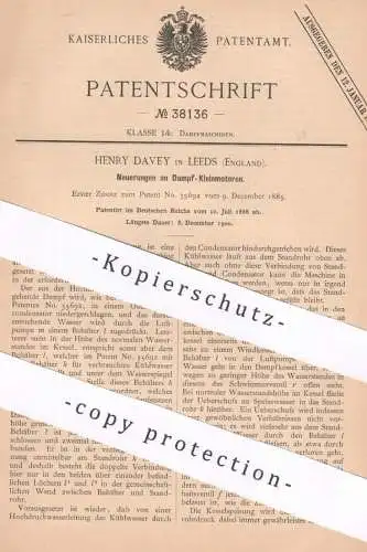 original Patent - Henry Davey , Leeds , England , 1886 , Dampf - Kleinmotor | Dampfmaschine , Motor , Motoren | Kessel