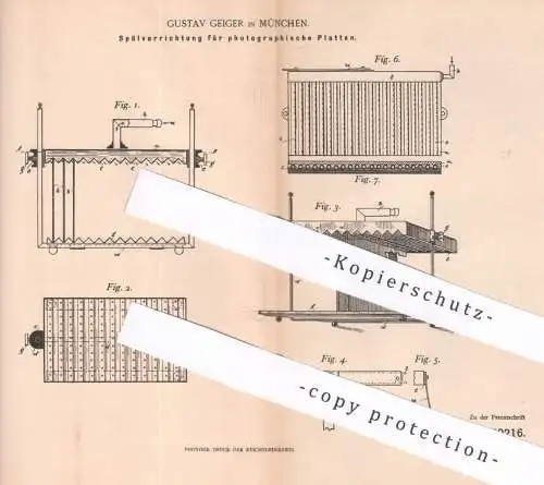 original Patent - Gustav Geiger , München , 1899 , Spülung für photographische Platten | Fotografie , Photography !!