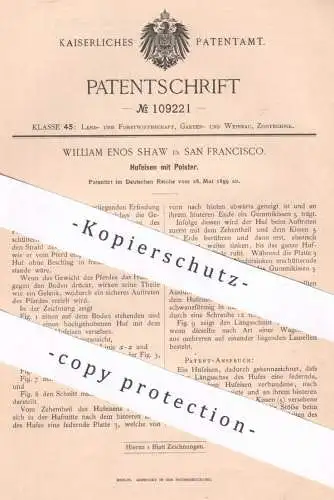 original Patent - William Enos Shaw , San Francisco , USA , 1899 , Hufeisen mit Polster | Huf , Hufschmied | Schmied !!