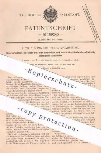 original Patent - J. Ch. F. Sommermeyer , Magdeburg , 1899 , Sicherheitsschloss | Türschloss | Schloss , Schlosser !!