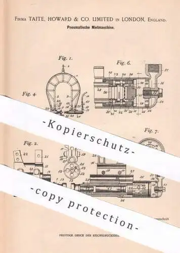 original Patent - Taite , Howard & Co. Limited London , England , 1899 , Pneumatische Nietmaschine | Nieten , Metall