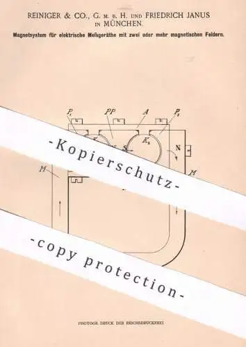 original Patent - Reiniger & Co. GmbH | Friedrich Janus , München | 1899 | Magnetsystem für elektrische Messung | Strom