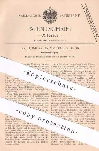 original Patent - Léonie von Jaraczewski , Berlin , 1898 , Messerbefestigung | Messer , Gabel | Klinge , Schneidzeug !!