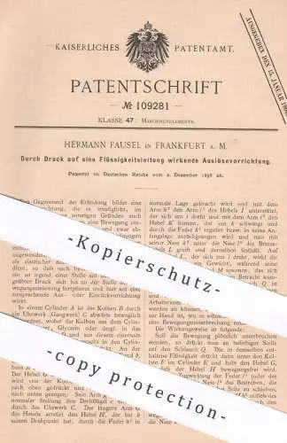 original Patent - Hermann Fausel , Frankfurt / Main , 1898 , per Druck auf Flüssigkeitsleitung wirkender Auslöser