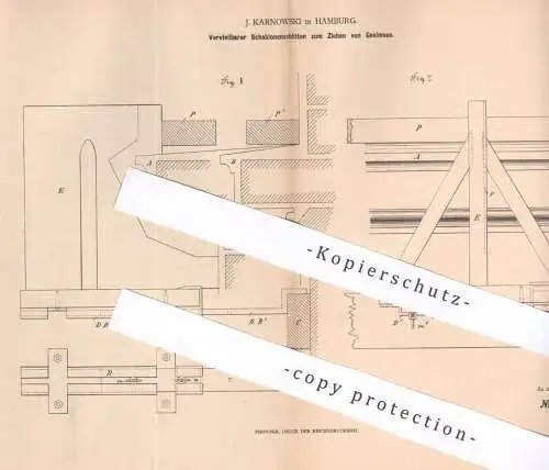 original Patent - J. Karnowski , Hamburg , 1879 , Schablonenschlitten für Haus - Sims , Fassade | Bau , Hochbau !!