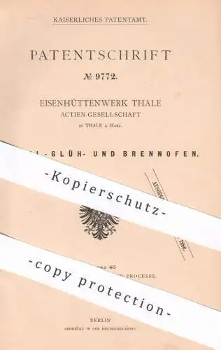 original Patent - Eisenhüttenwerk Thale AG | Thale / Harz | 1879 | Email-Glüh- u. Brennofen | Ofen , Öfen | Emaille !!!