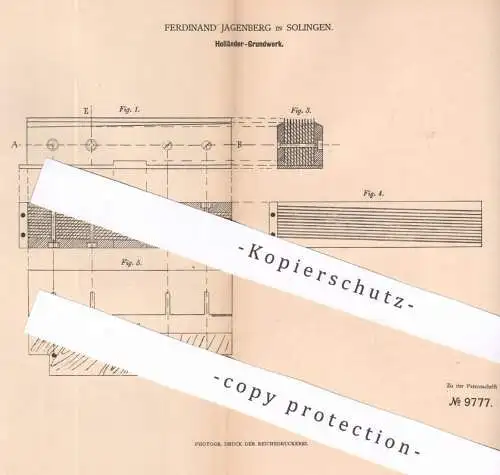 original Patent - Ferdinand Jagenberg , Solingen | Holländer - Grundwerk | Papier , Papierfabrik , Pappe , Cellulose !!