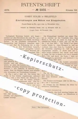 original Patent - Harry Edler , Bielefeld , 1878 , Nähen von Steppdecken | Nähmaschine , Nähmaschinen | Schneider !!!