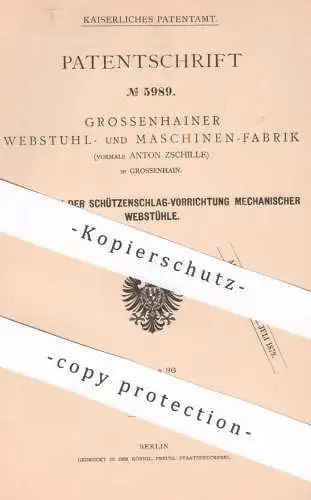 original Patent - Webstuhl- & Maschinen Fabrik vorm. Anton Zschille , Grossenhain | 1878 | mechanischer Webstuhl | Weben