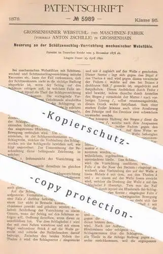 original Patent - Webstuhl- & Maschinen Fabrik vorm. Anton Zschille , Grossenhain | 1878 | mechanischer Webstuhl | Weben