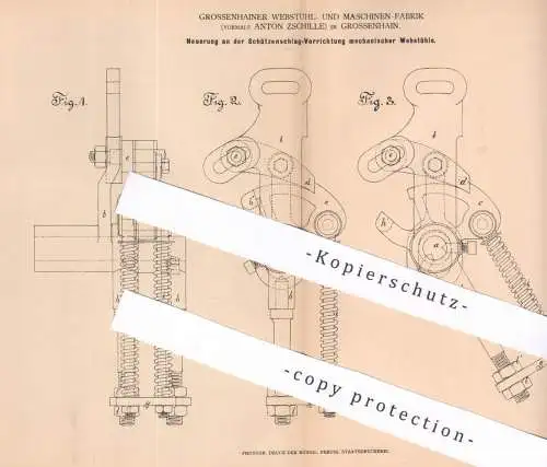 original Patent - Webstuhl- & Maschinen Fabrik vorm. Anton Zschille , Grossenhain | 1878 | mechanischer Webstuhl | Weben