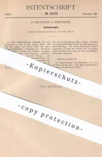 original Patent - E. Willmann , Dortmund , 1879 , Schlauchwagen | Schlauch , Schläuche , Wasserleitung , Feuerwehr