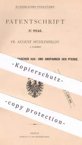 original Patent - Fr. August Mühlenfeldt , Barmen  1879 ,  Aus- & Anspannen der Pferde | Pferd , Pferdegeschirr , Kummet