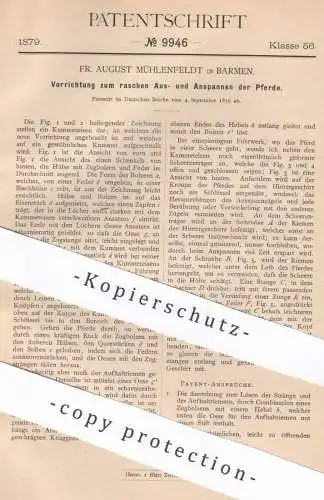 original Patent - Fr. August Mühlenfeldt , Barmen  1879 ,  Aus- & Anspannen der Pferde | Pferd , Pferdegeschirr , Kummet