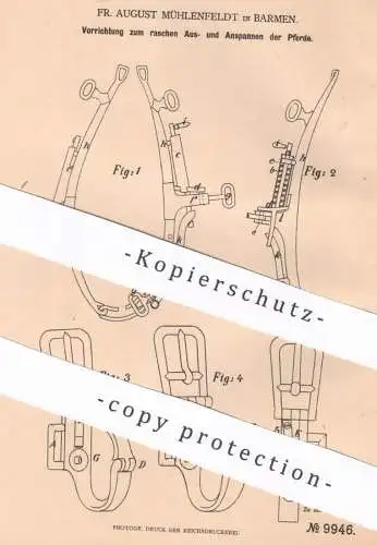 original Patent - Fr. August Mühlenfeldt , Barmen  1879 ,  Aus- & Anspannen der Pferde | Pferd , Pferdegeschirr , Kummet