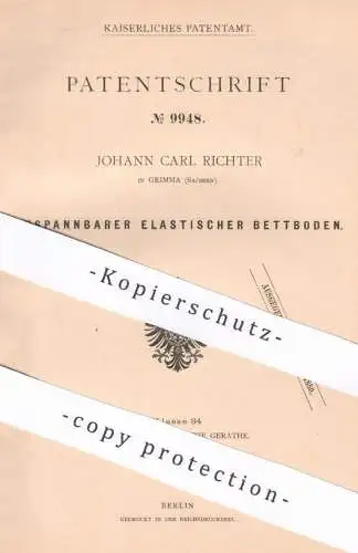 original Patent - Johann Carl Richter , Grimma / Sachsen , 1879 , elastischer Bettboden | Bett , Federn | Möbel , Betten