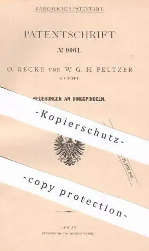 original Patent - O. Recke | W. G. H. Peltzer , Rheydt , Ringspindel | Stahlspindel | Spindel , Spindeln | Metall !!