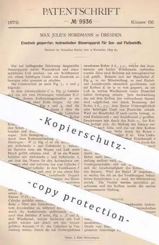 original Patent - Max Julius Nordmann , Dresden , 1879 , hydraulischer Steuerapparat für Schiffe , Boote | Schiffsbau !
