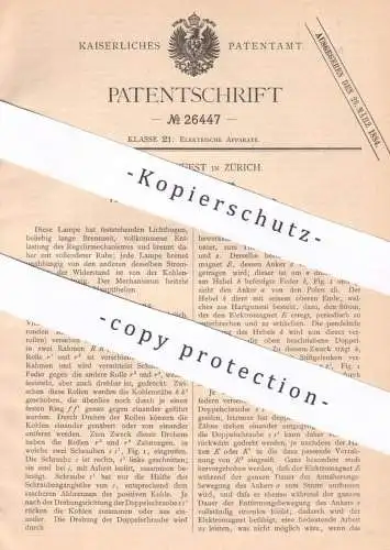 original Patent - Conrad Wüest , Zürich , Schweiz , 1883 , Elektrische Bogenlampe | Lampe , Elektriker , Strom , Licht !