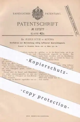 original Patent - Dr. Julius Lütje , Hamburg / Altona , 1901 , luftleere Aneroidkapseln | Aneroid | Barometer , Blei