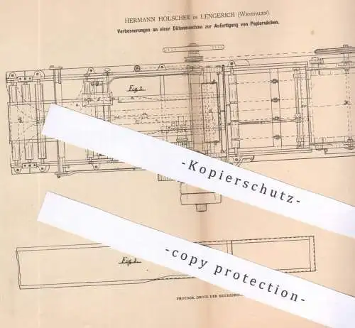 original Patent - Hermann Hölscher , Lengerich , Westfalen , 1879 , Dütenmaschine für Papiersäcke | Papier , Tüten !!!