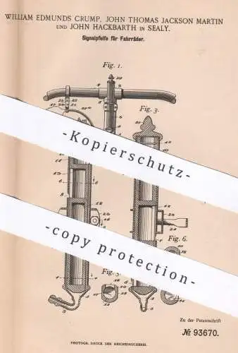original Patent - William Edmunds Crump , John Thomas Jackson Martin , John Hackbarth | Sealy | 1896 | Pfeife am Fahrrad