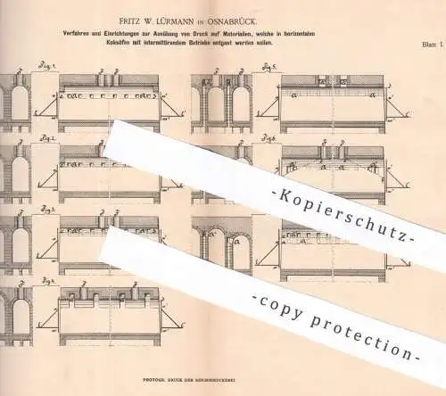 original Patent - Fritz W. Lürmann , Osnabrück , 1884 , Kokskohlen , Brikett , Kohlen , Koksofen , Ofen , Ofenbauer !!