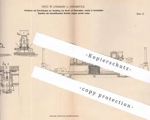 original Patent - Fritz W. Lürmann , Osnabrück , 1884 , Kokskohlen , Brikett , Kohlen , Koksofen , Ofen , Ofenbauer !!