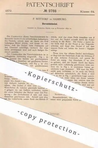 original Patent - P. Wittorf , Hamburg , 1879 , Bierseideldeckel | Bierkrug - Deckel , Glas | Gläser !!