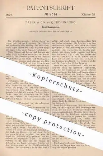 original Patent - Zabel & Co. , Quedlinburg , 1879 , Metallthermometer , Metall - Thermometer | Pyrometer | Temperatur