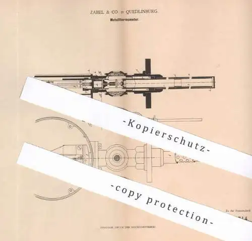 original Patent - Zabel & Co. , Quedlinburg , 1879 , Metallthermometer , Metall - Thermometer | Pyrometer | Temperatur