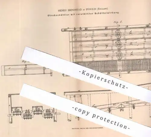 original Patent - Henry Brinsmead , Ipswich , England , 1879 , Strohschüttler an Dreschmaschinen | Dreschen , Stroh !!