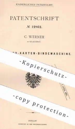 original Patent - C. Werner , Glauchau , 1880 , Jacquard - Karten - Bindemaschine | Nähen , Weben , Weberei !!