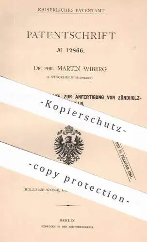 original Patent - Dr. Phil. Martin Wiberg , Stockholm , Schweden , 1880 , Zündholzschachtel | Streichholz Schachtel !!!