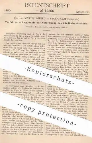 original Patent - Dr. Phil. Martin Wiberg , Stockholm , Schweden , 1880 , Zündholzschachtel | Streichholz Schachtel !!!