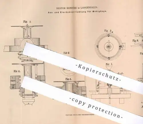 original Patent - Nestor Reinicke , Langensalza , 1880 , Aus- und Einrückvorrichtung für Mahlgänge | Mühle , Mühlen !!!