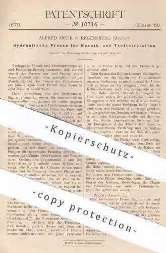 original Patent - Alfred Mohr , Regensburg , 1879 , Presse für Mosaik- u. Trottoirplatten | Hydraulik | Pressen !!