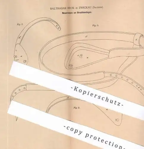 original Patent - Balthasar Beck , Zwickau , 1879 , Bruchbandage | Bandage , Verband | Chirurg , Arzt , Medizin