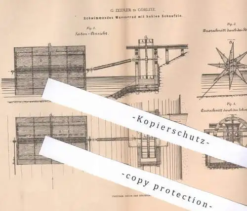 original Patent - G. Zeidler , Görlitz , 1879 , Schwimmendes Wasserrad mit hohlen Schaufeln | Wasserkraft , Energie !!!